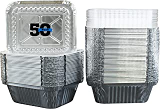 50 Pack of Disposable Takeout Pans with Clear Lids – 1 Lb Capacity Aluminum Foil Food Containers – Strong Seal for Freshness – Eco-Friendly and Recyclable – 5x4” Inch Drip Pans - By MontoPack