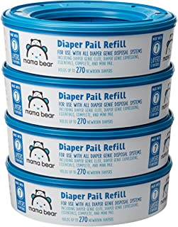 Amazon Brand - Mama Bear Diaper Pail Refills for Diaper Genie Pails, 1080 Count (Pack of 4)