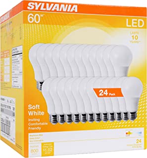 SYLVANIA General Lighting 74765 A19 Efficient 8.5W Soft White 2700K 60W Equivalent A29 LED Light Bulb (24 Pack), 24 Count