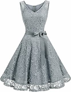 Dressystar Women Floral Lace Bridesmaid Party Dress Short Prom Dress V Neck