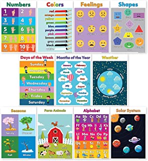 11 Educational Posters for Preschool Learning (Preschool Posters) Classroom Posters Include ABC/Alphabet Poster, Solar System Poster, Shapes Colors Letters & Numbers (Non Laminated) 13X18