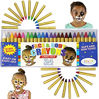 JOYIN 24 Colors Face Paint Safe & Non-Toxic Face and Body Crayons (Large Size 3 inch) Ultimate Party Pack Including 6 Metallic Colors for Halloween Makeup Party Suppiles