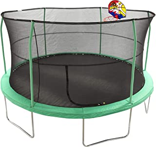JumpKing 15' Bounce N' Dunk Trampoline & Enclosure Combo with Basketball Hoop Green
