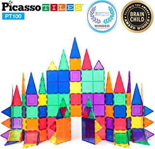 PicassoTiles 100 Piece Set 100pcs Magnet Building Tiles Clear Magnetic 3D Building Blocks Construction Playboards, Creativity beyond Imagination, Inspirational, Recreational, Educational Conventional