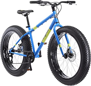 Mongoose Dolomite Fat Tire Mountain Bike, Featuring 17-Inch/Medium High-Tensile Steel Frame, 7-Speed Shimano Drivetrain, Mechanical Disc Brakes, and 26-Inch Wheels, Light Blue, Navy Blue, and Red