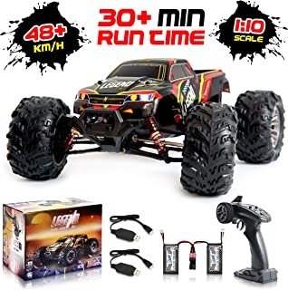1:10 Scale Large RC Cars 48+ kmh Speed - Boys Remote Control Car 4x4 Off Road Monster Truck Electric - All Terrain Waterproof Toys Trucks for Kids and Adults - 2 Batteries + Connector for 30+ Min Play