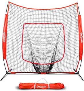 GoSports 7' x 7' Baseball & Softball Practice Hitting & Pitching Net with Bow Frame, Carry Bag and Bonus Strike Zone, Great for All Skill Levels