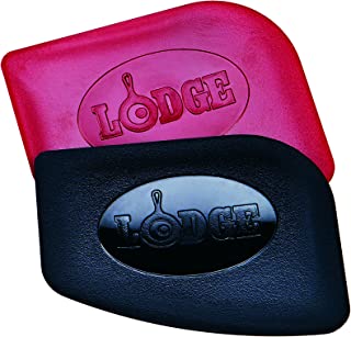 Lodge Pan Scrapers. Handheld Polycarbonate Cast Iron Pan Cleaners. (2-Pack. Red/Black)