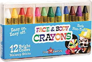 Dress Up America 12 Color Face Paint Safe Non-Toxic Face and Body Crayons - Halloween Makeup - Made in Taiwan